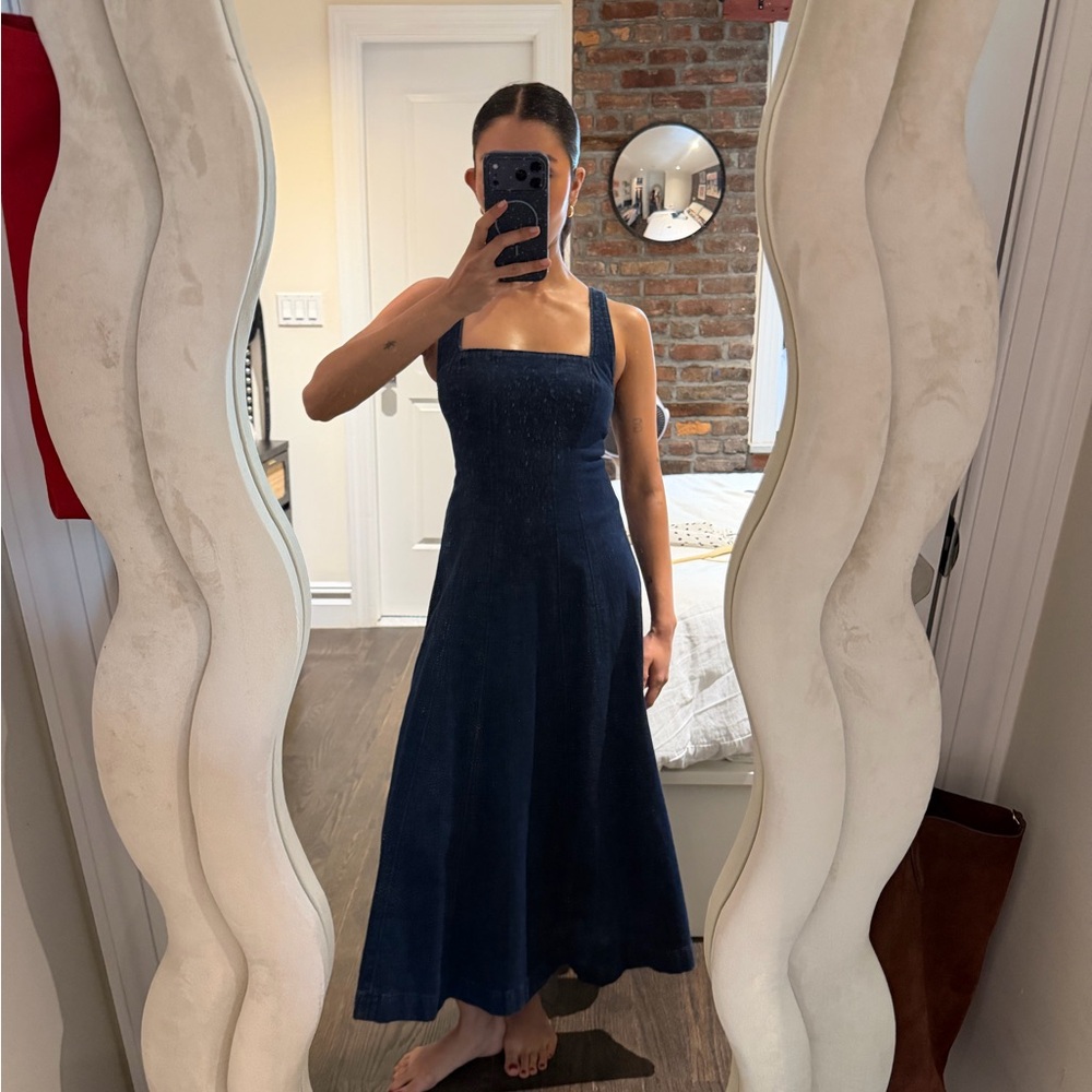 Denim Square-Neck A-Line Midi Dress